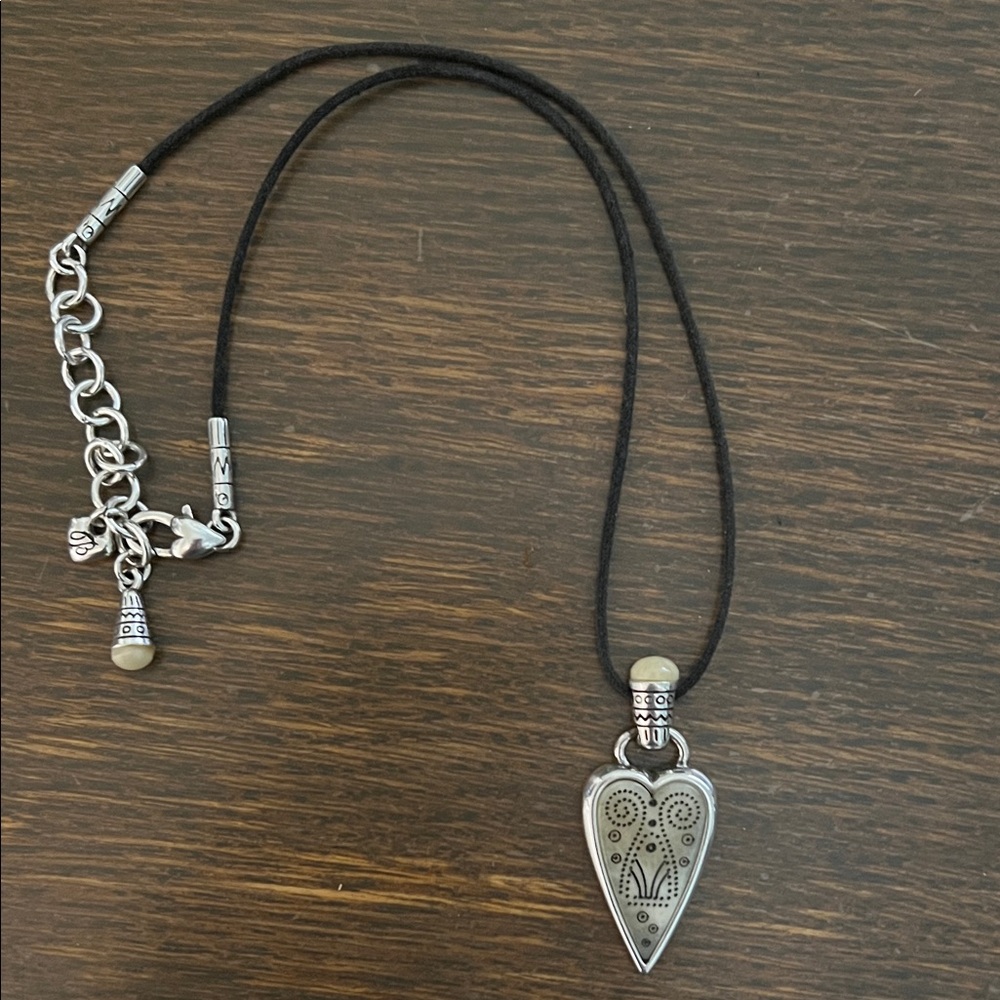 Brighton Silver Heart Pendant Necklace with Black Cord